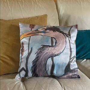 Elegant Heron Accent Pillow - Multicolor